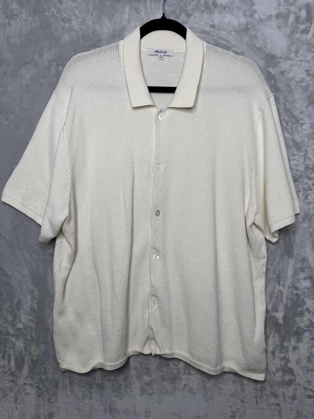 Madewell Cardigan Sweater Mens XL White Waffle Knit Button Front Collared Preppy